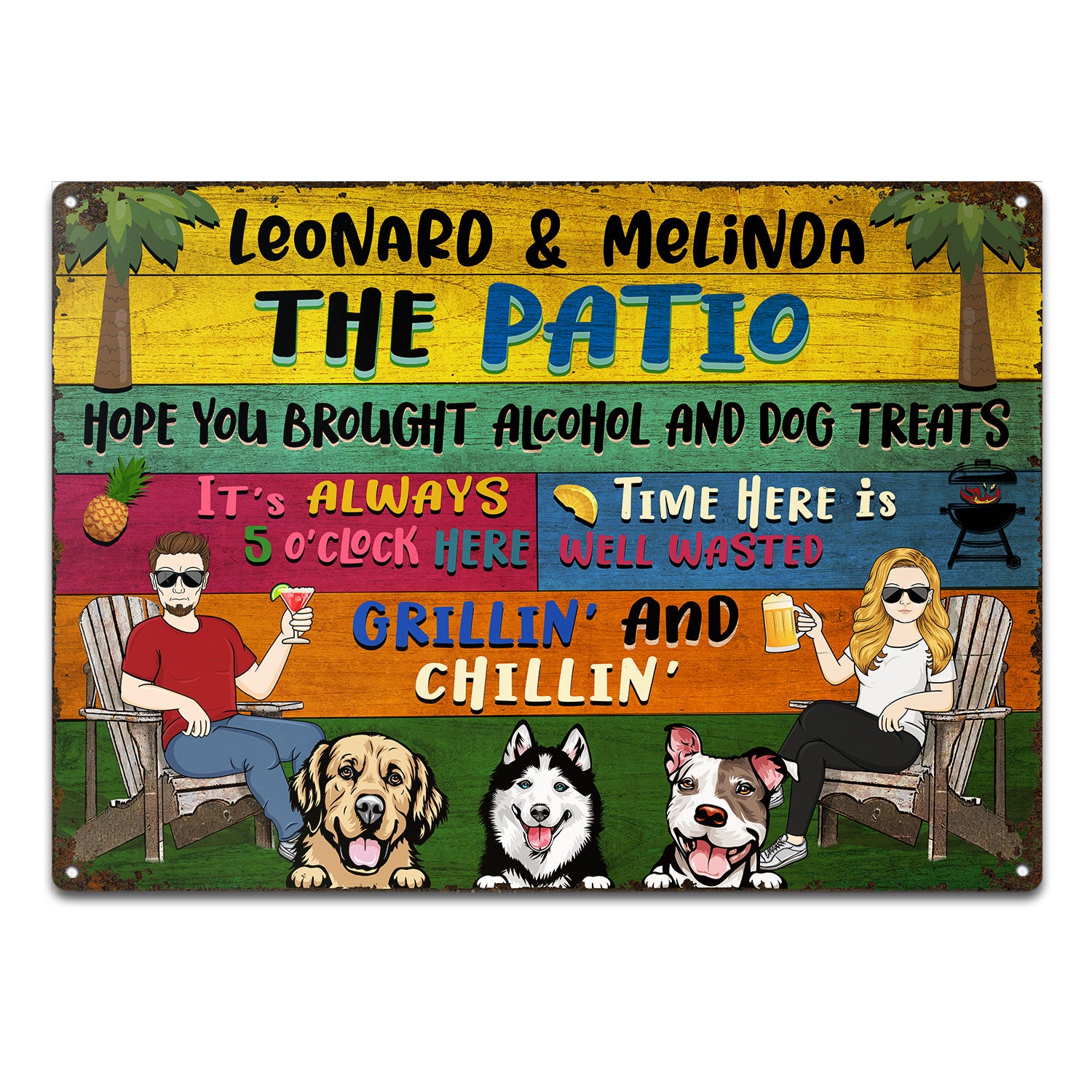 Patio Welcome Grilling Hope You Brought Alcohol Couple Single - Home Decor, Backyard Decor, Gift For Her, Him, Family, Dog Lovers - Personalized Custom Classic Metal Signs