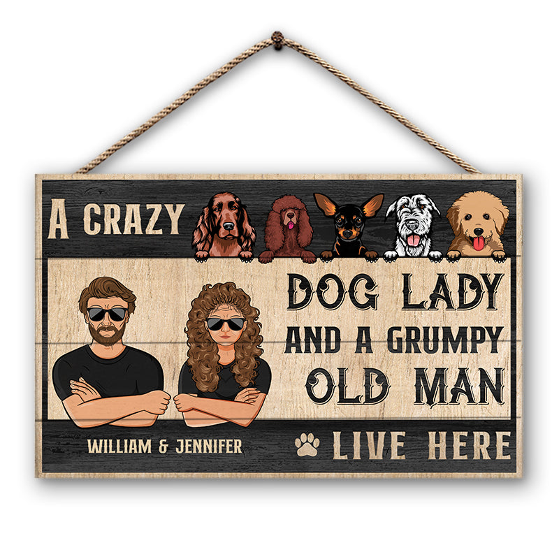 Dog Lovers Old Family Couple Live Here - Personalized Custom Wood Rectangle Sign