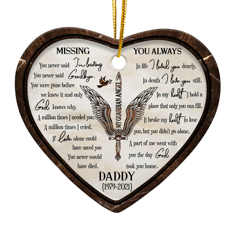 Missing You Always Angel Wings - Memorial Gift - Personalized Custom Heart Ceramic Ornament