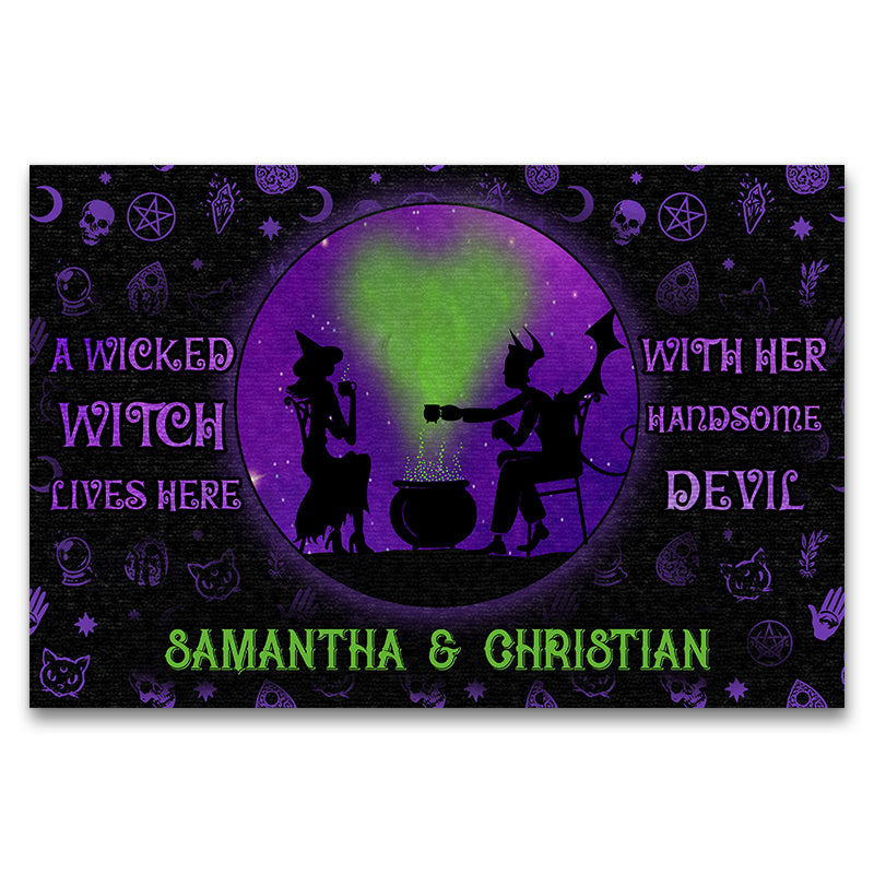 Witch With Her Devil - Gift For Couples - Personalized Custom Doormat