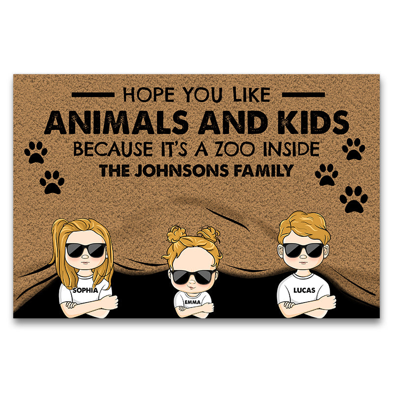 Dog Lovers Family Couple Hope You Like Animals And Kids - Personalized Custom Doormat