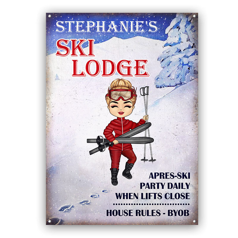 Ski Lodge Skiing - Personalized Custom Classic Metal Signs
