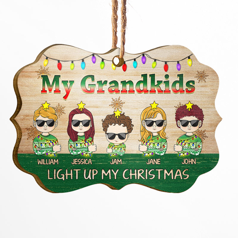 Grandkids Light Up My Christmas - Gift For Grandparents - Personalized Custom Wooden Ornament