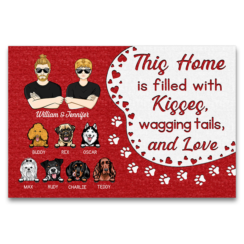 Kisses, Wagging Tails & Love - Gift For Dog Owner Couples - Personalized Custom Doormat