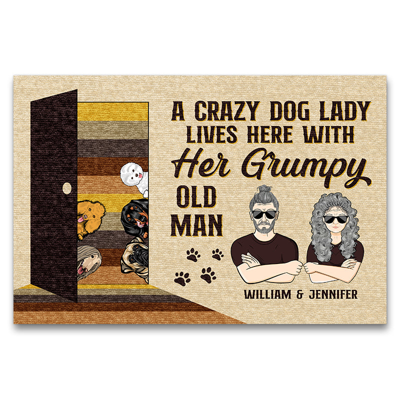 Crazy Dog Lady Lives Here - Gift For Dog Owner Couples - Personalized Custom Doormat