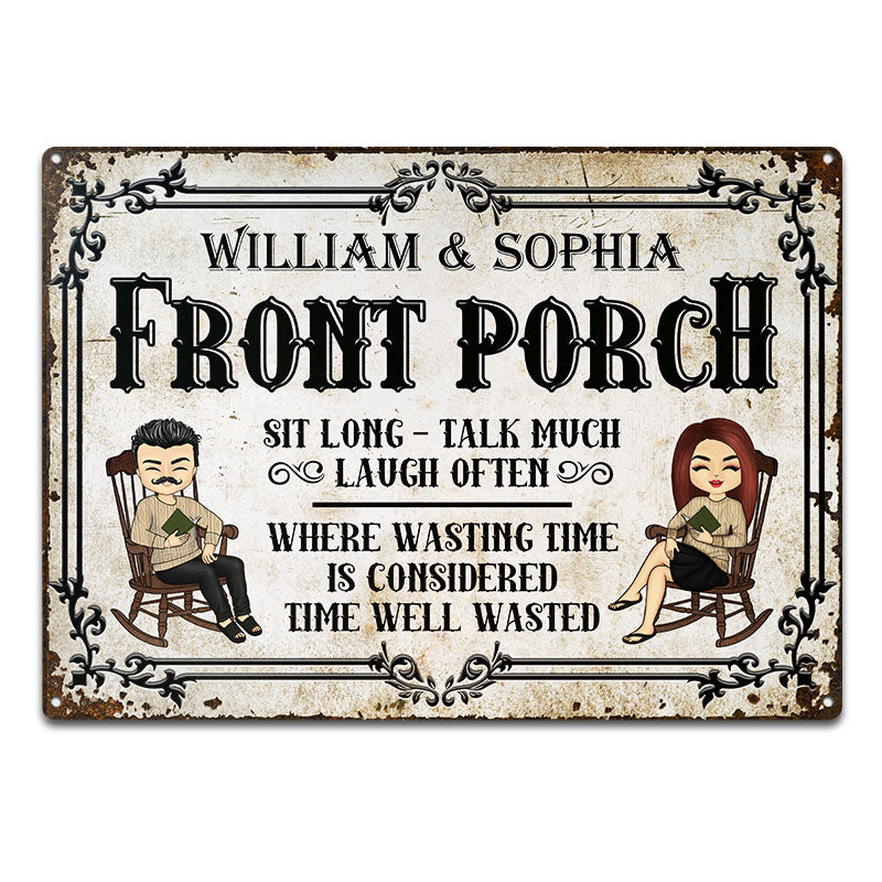 Couple Chibi Porch Time Well Wasted - Personalized Custom Classic Metal Signs