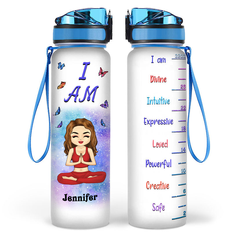 Yoga Chibi Girl I Am Divine - Personalized Custom Water Tracker Bottle