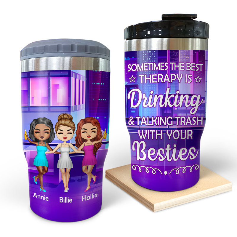 The Best Therapy Drinking - Gift For Bestie - Personalized Custom Triple 3 In 1 Can Cooler
