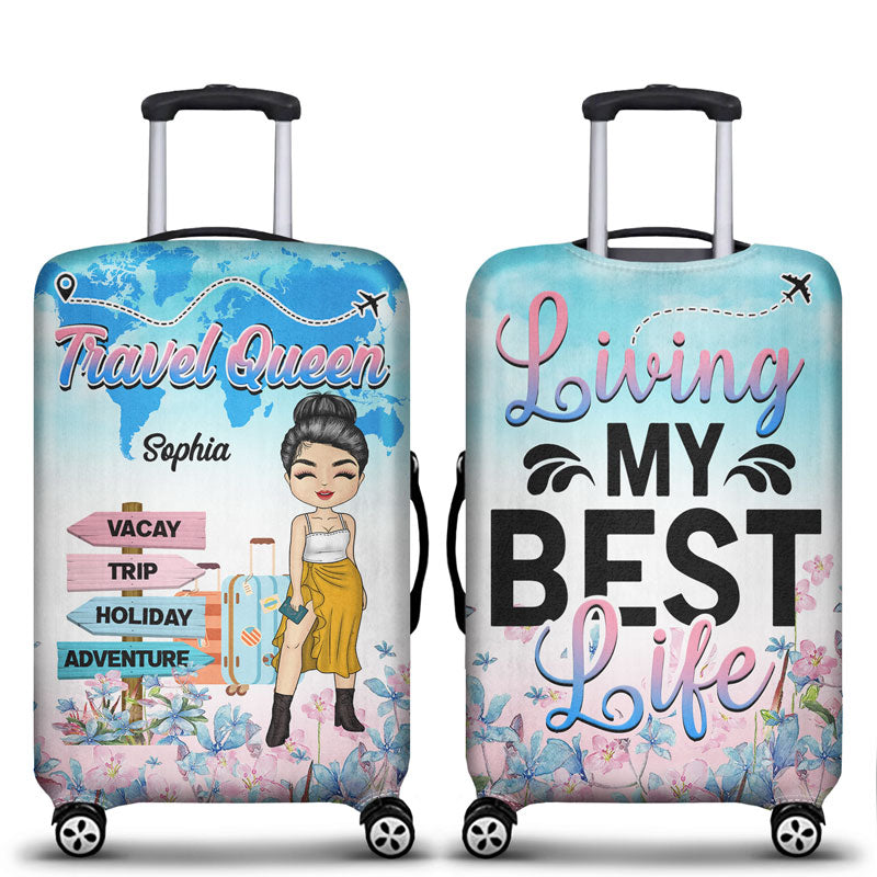 Traveling Chibi Girl Living My Best Life - Personalized Custom Luggage Cover