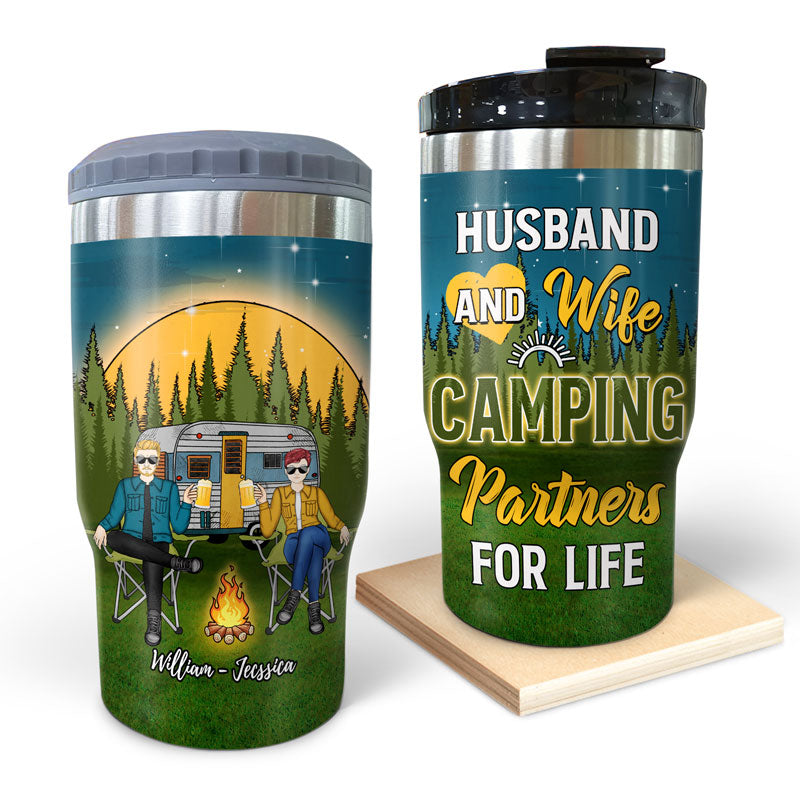 Camping Partners For Life - Gift For Couple - Personalized Custom Triple 3 In 1 Can Cooler