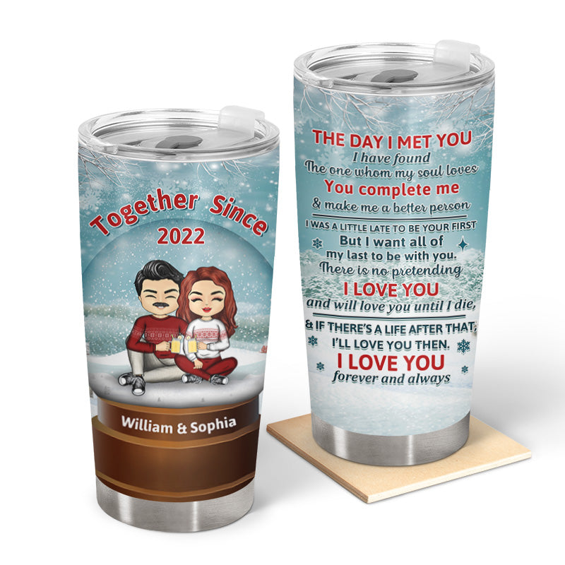 Christmas Couple Chibi Snow The Day I Met You - Personalized Custom Tumbler