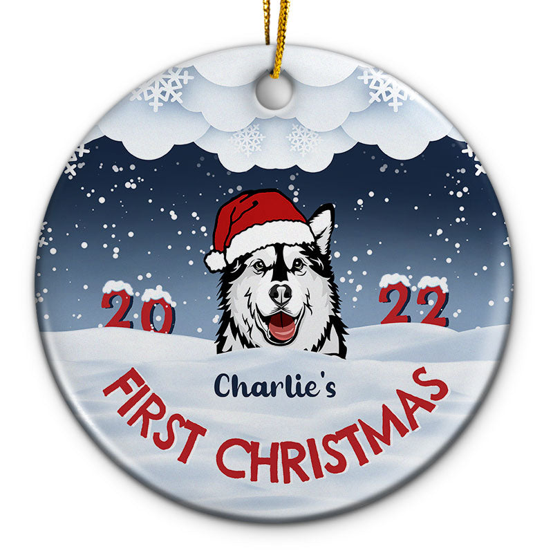 First Christmas - Gift For Dog And Cat Lovers - Personalized Custom Circle Ceramic Ornament