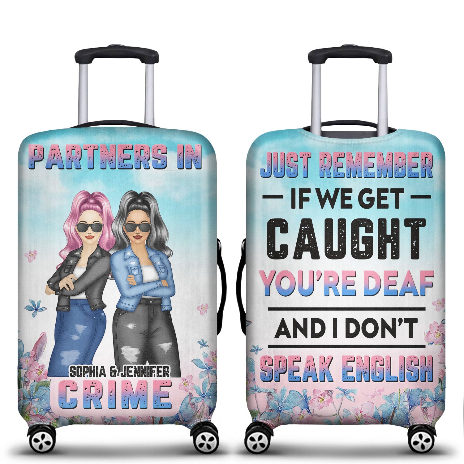 Bestie Floral Fashion Partners In Crime - Funny Gift For Bestie - Personalized Custom Luggage Cover