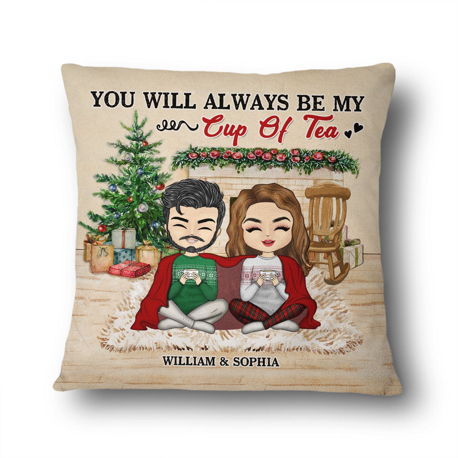 Christmas Cup Of Tea - Gift For Couples - Personalized Custom Pillow