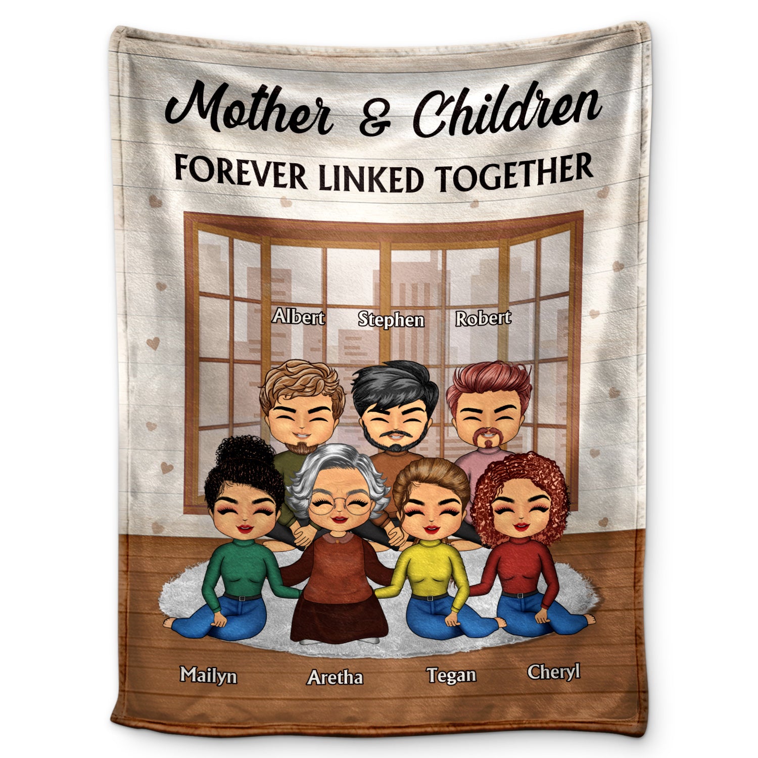 Family Mother & Children Forever Linked Together - Personalized Custom Fleece Blanket