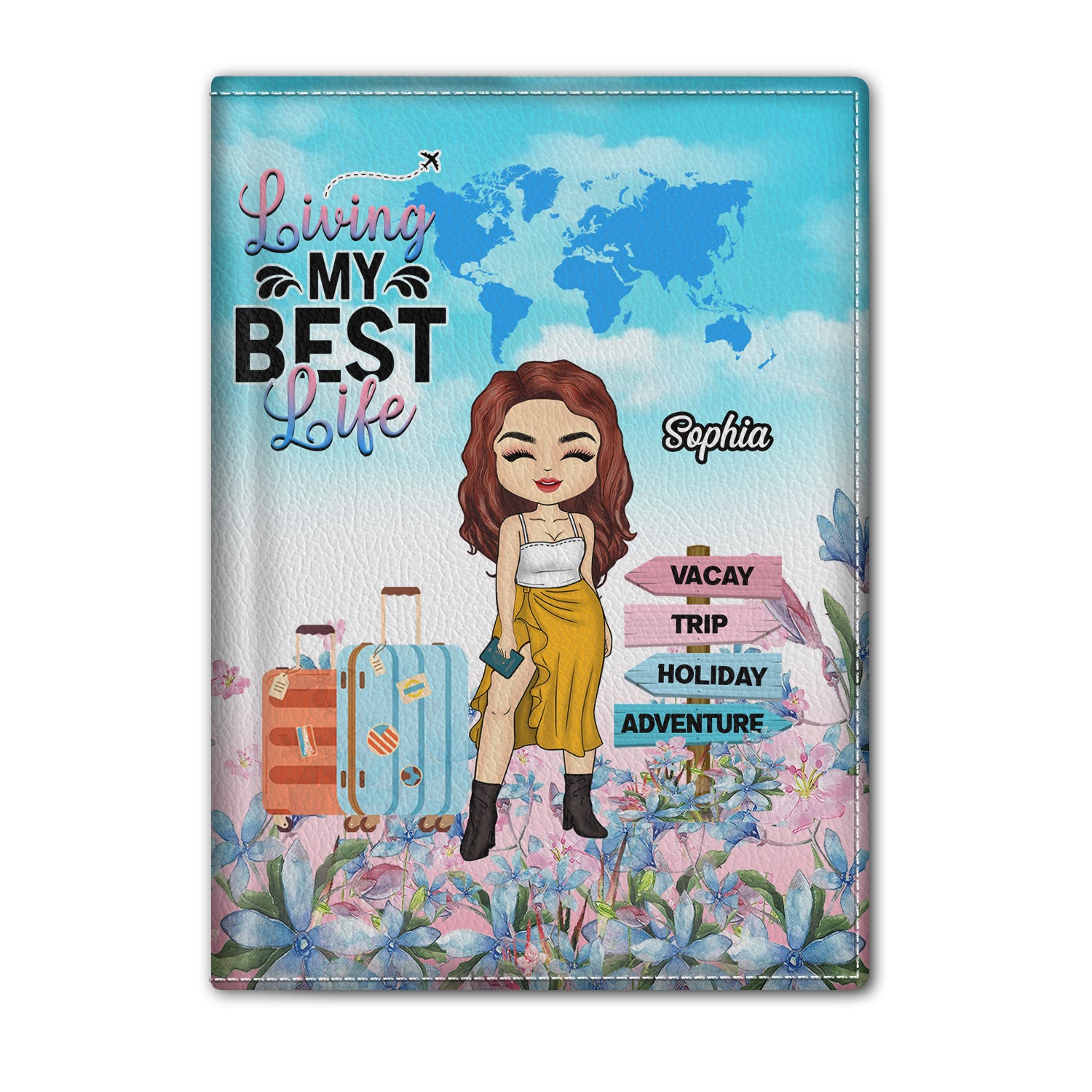 Travel Living My Best Life Floral - Gift For Traveling Lovers - Personalized Custom Passport Cover, Passport Holder
