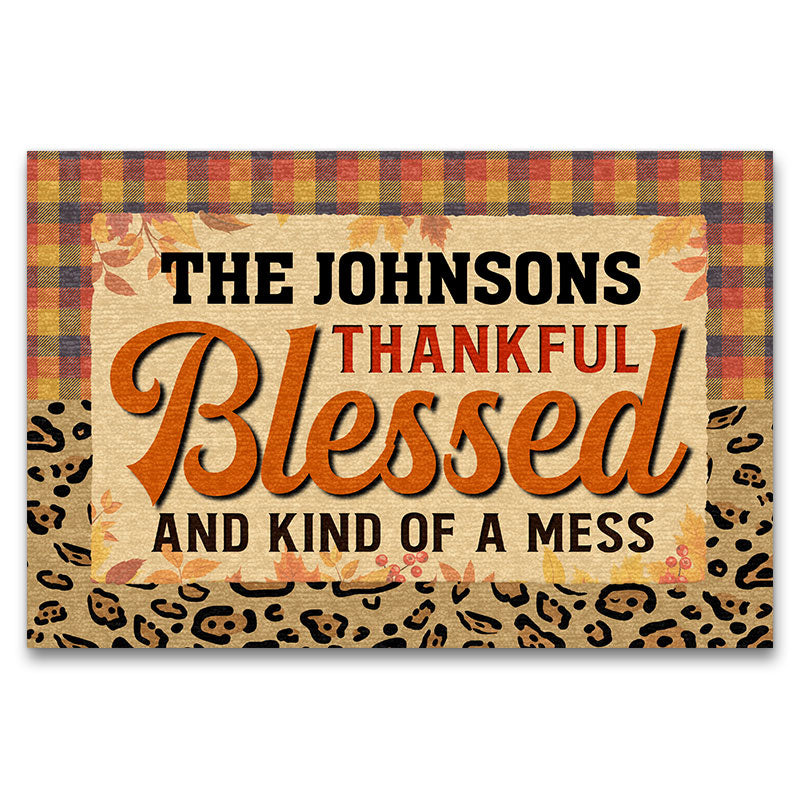Thankful Blessed Farm Fall Autumn Thanksgiving Home Decor - Personalized Custom Doormat
