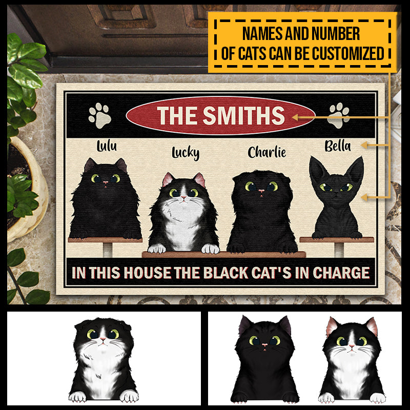 The Black Cat's In Charge, Cat Lover Gift, Funny Custom Doormat