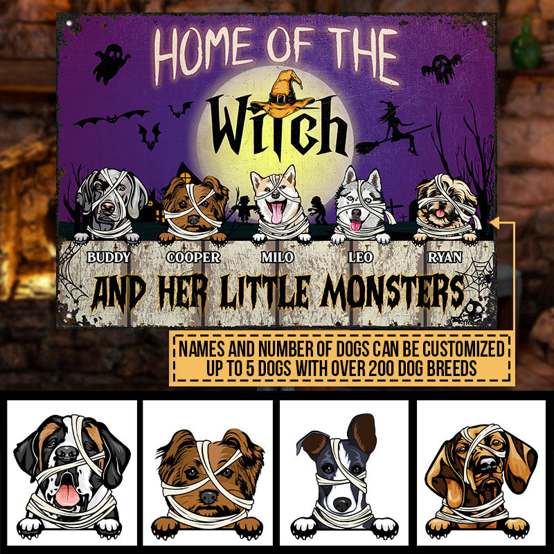 The Witch And Her Little Monsters Custom Classic Metal Signs, Halloween Decor