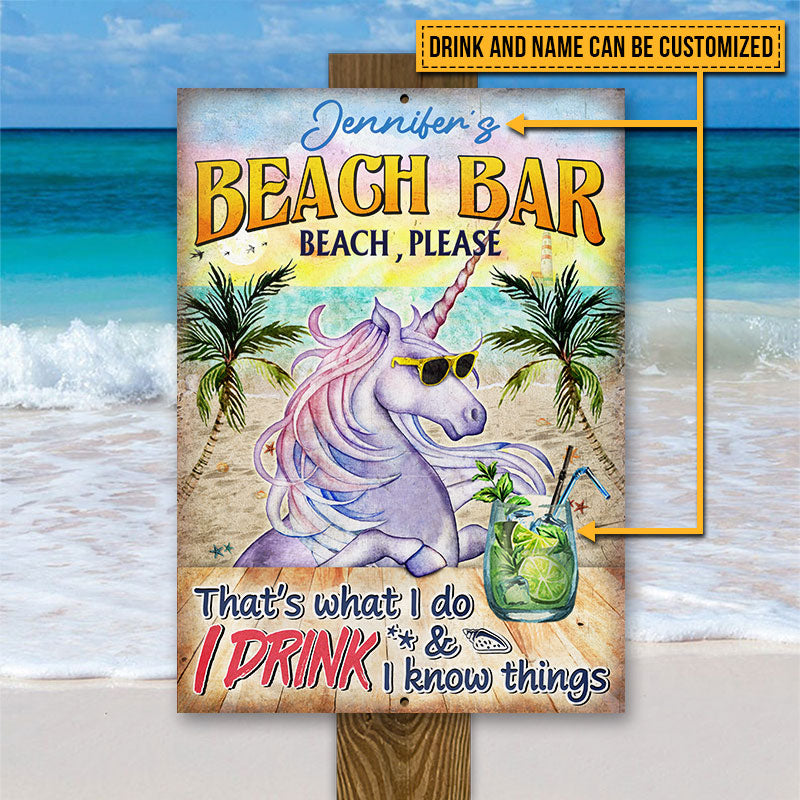 Unicorn Beach I Drink And I Know Summer Vibe Custom Classic Metal Signs