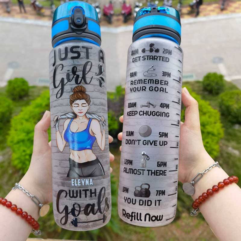 Personalized Water Bottle Fitness Tumbler Gym Water Bottle Just a Girl With  Goals Motivational Bottle Custom Water Bottle Tracker 