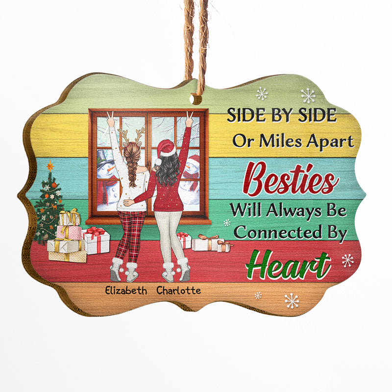 Side By Side Or Miles Apart Sisters - Christmas Gift For Sister - Personalized Custom Wooden Ornament, Aluminum Ornament