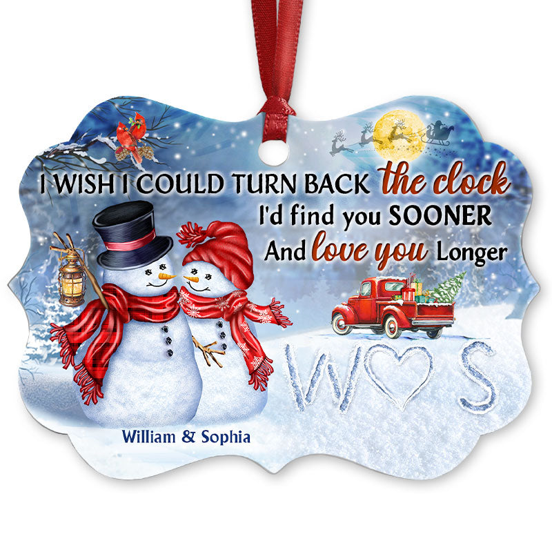 Snowman Couple I Wish I Could Turn Back The Clock - Christmas Gift For Couple - Personalized Custom Aluminum Ornament