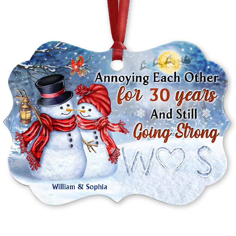 Snowman Couple Annoying Each Other - Christmas Gift For Couple - Personalized Custom Aluminum Ornament