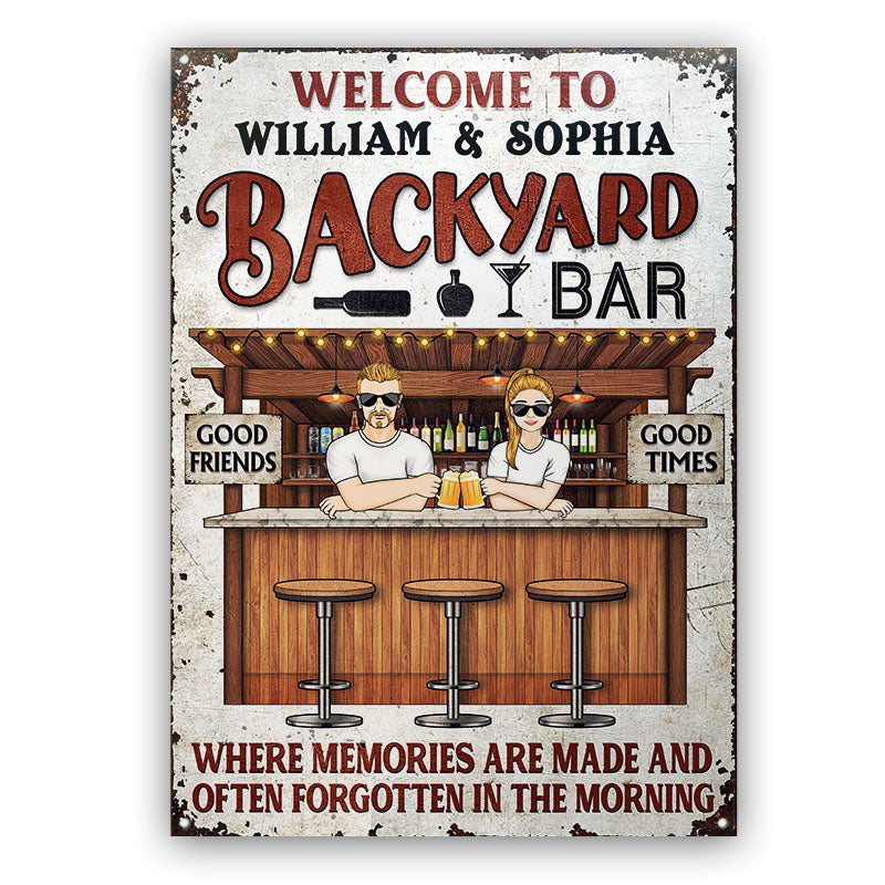 Backyard Bar Where Memories Are Made - Gift For Couples - Personalized Custom Classic Metal Signs