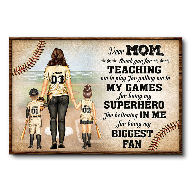 Baseball Dear Mom Thank You For Teaching Me - Gift For Mother - Personalized Custom Poster
