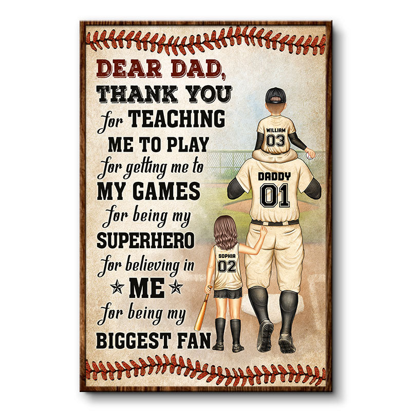 Baseball Dear Dad Thank You For Teaching Me - Gift For Father - Personalized Custom Poster