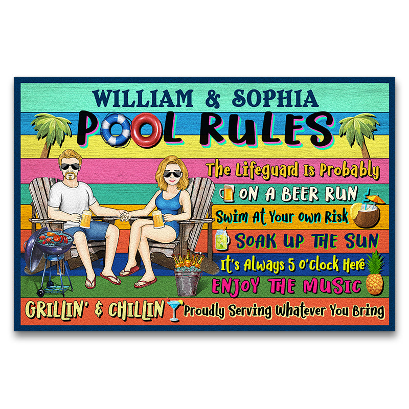 Swimming Pool Family Couple Pool Rules - Couple Gift - Personalized Custom Doormat