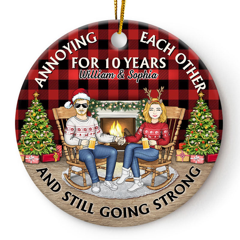 Family Couple Annoying Each Other For Years Still Going Strong Husband And Wife - Christmas Gift For Couples - Personalized Custom Circle Ceramic Ornament