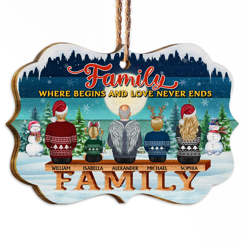 Family Where Begins And Love Never Ends - Christmas Gift For Parents, Grandparents - Personalized Wooden Ornament