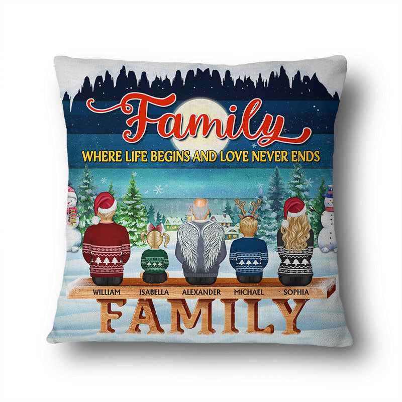 Family Where Begins And Love Never Ends - Christmas Gift For Parents, Grandparents - Personalized Custom Pillow