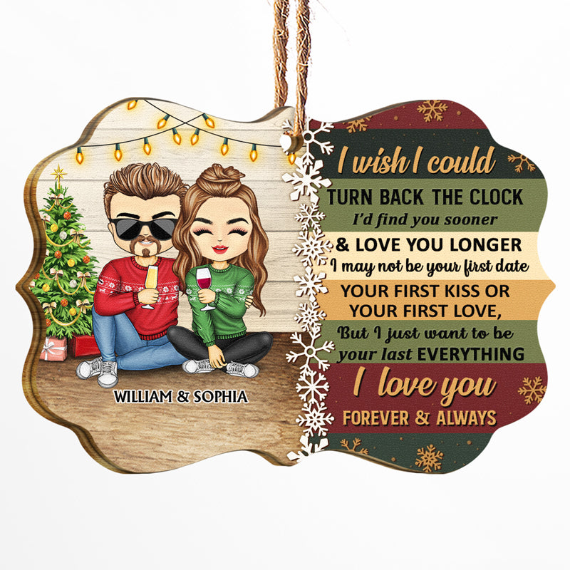 I Wish I Could Turn Back The Clock Chibi - Christmas Gift For Couples - Personalized Custom Wooden Ornament