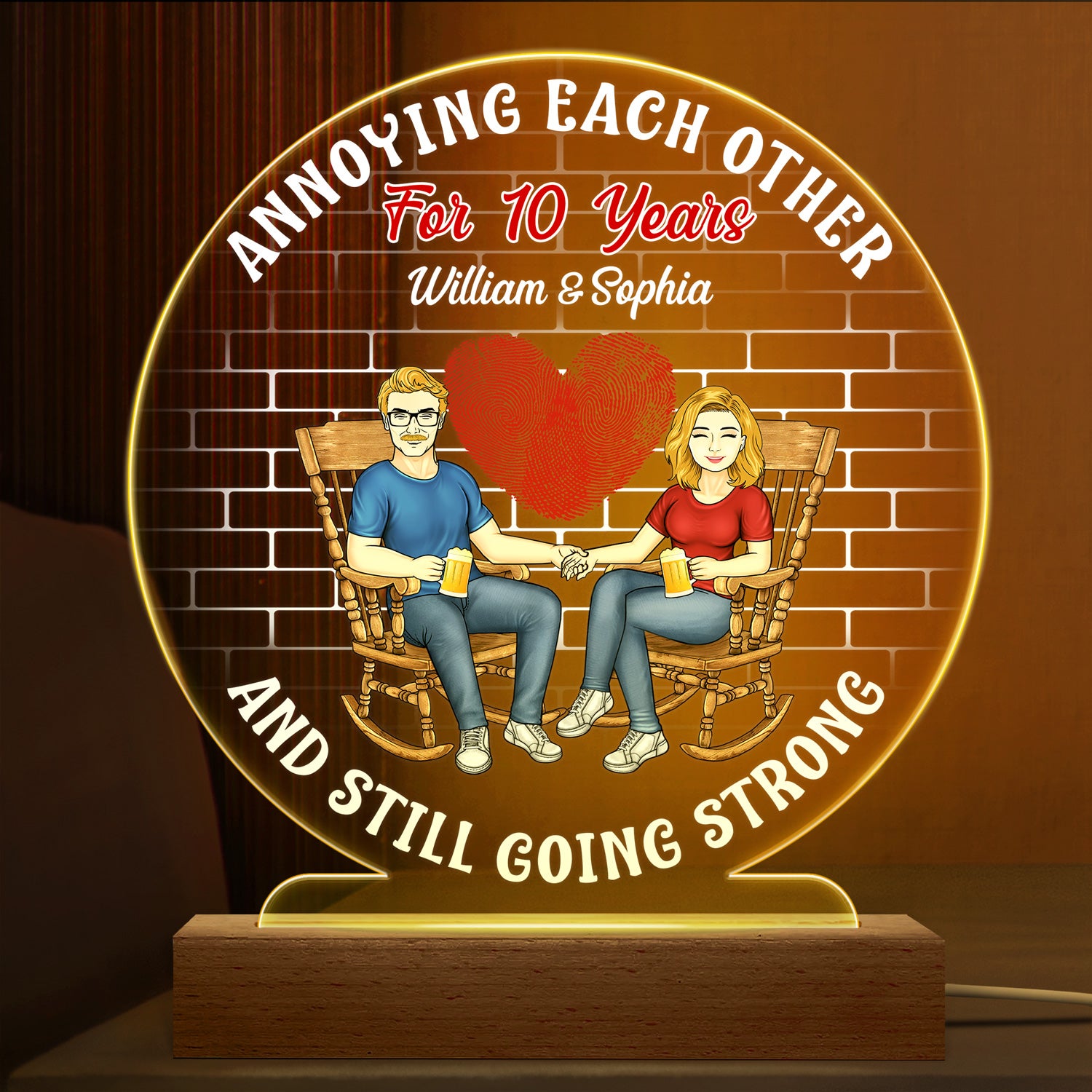Annoying Each Other For Years And Still Going Strong - Anniversary, Birthday Gift For Spouse, Lover, Husband, Wife, Boyfriend, Girlfriend, Couple - Personalized Custom 3D Led Light Wooden Base