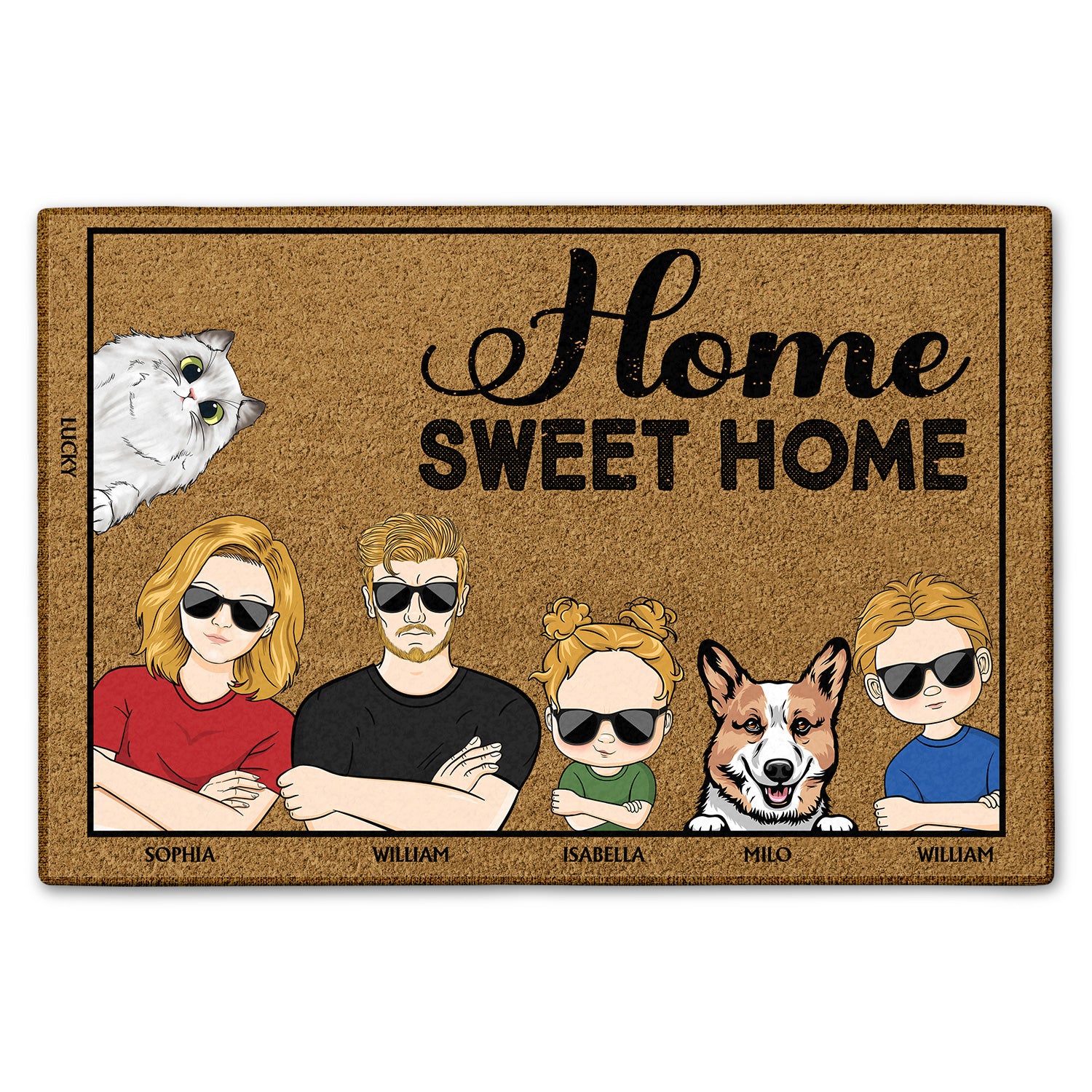 Home Sweet Home Couples Family Cats Dogs - Home Decor, Birthday, Housewarming Gift For Family - Personalized Custom Doormat