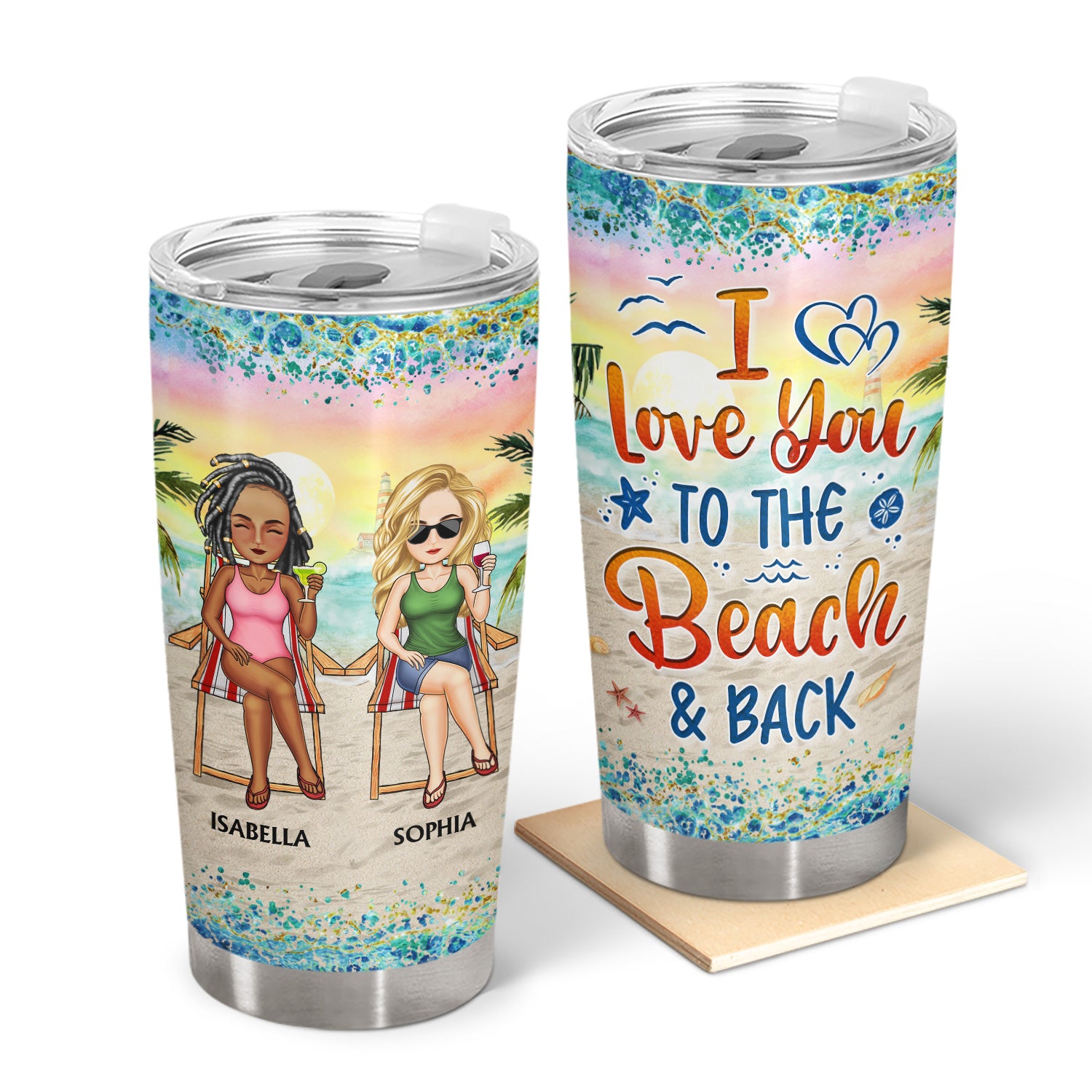I Love You To The Beach And Back Traveling Cartoon - Anniversary, Birthday Gift For Besties, Best Friends, BFF - Personalized Custom Tumbler