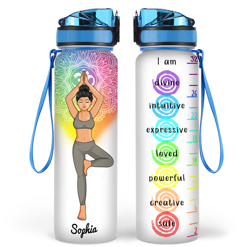 I Am Divine Intuitive Expressive Loved - Gift For Yoga Lovers - Personalized Custom Water Tracker Bottle
