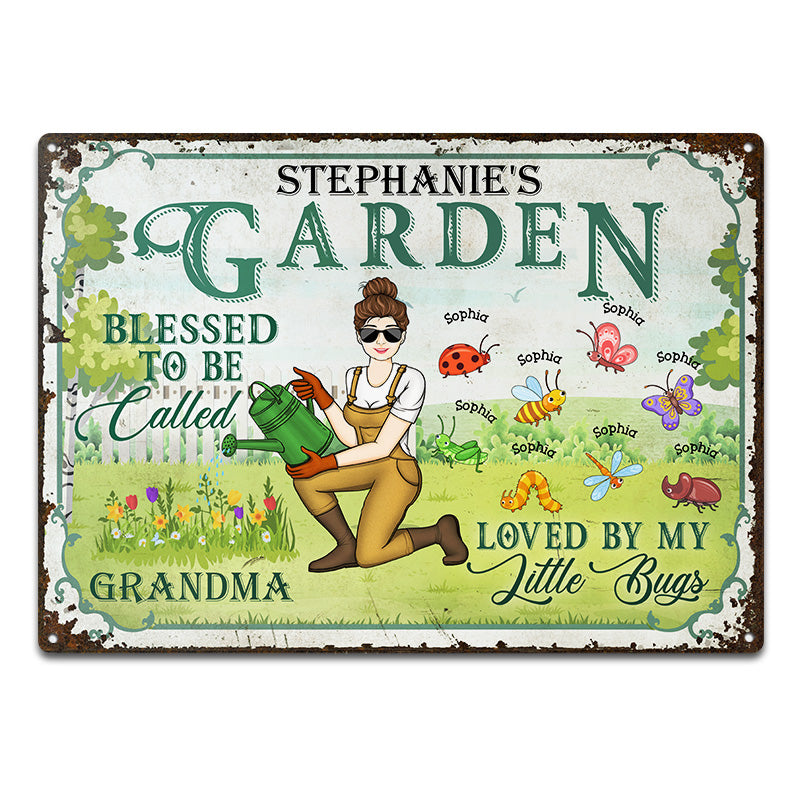 Loved By My Little Bugs Blessed Gardening Lady - Gift For Mom - Personalized Custom Classic Metal Signs
