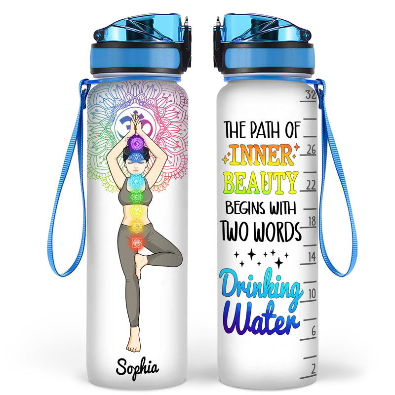 The Path Of Inner Beauty Begins - Gift For Yoga Lovers - Personalized Custom Water Tracker Bottle