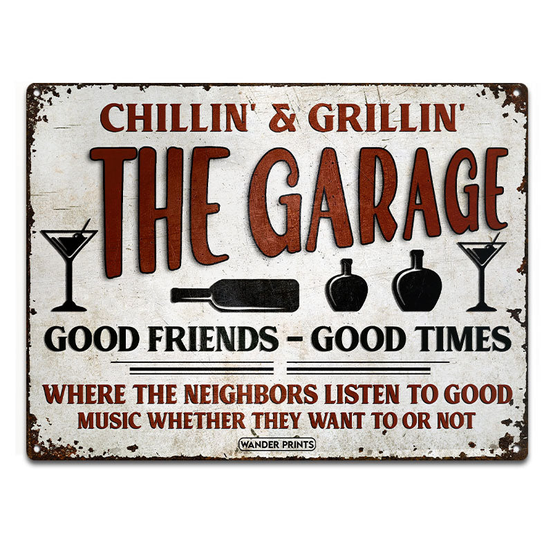 Wander Prints Backyard Decor, Outdoor Decor, Housewarming Gifts, Family Gifts, Patio, Garden, Pool, Bar & Grill, BBQ -	Where The Neighbors Listen To Good Music, Garage Signs, Classic Metal Signs, Tin Signs