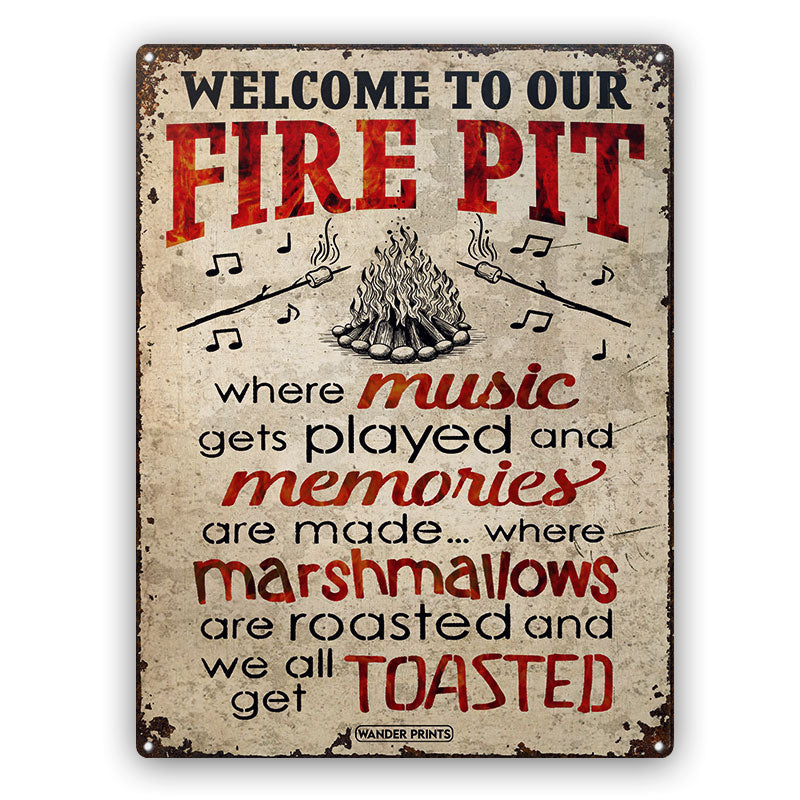 Wander Prints Family Gifts, Backyard Decor, Outdoor Decor, Housewarming Gifts, Patio, Garden, Pool, Bar & Grill, BBQ -	Where Music Gets Played And Memories Are Made Camping, Fire Pit Signs, Classic Metal Signs, Tin Signs