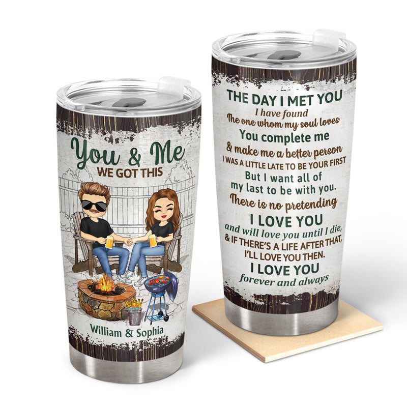 Grilling Backyard Family Chibi Couple The Day I Met You - Couple Gift - Personalized Custom Tumbler