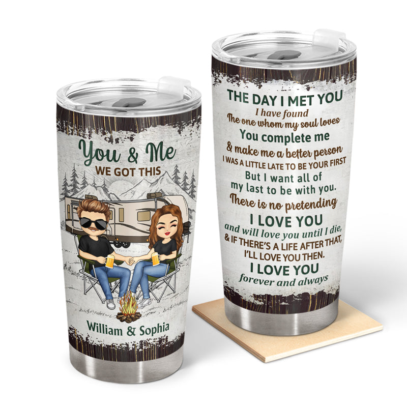Camping Chibi Couple The Day I Met You - Couple Gift - Personalized Custom Tumbler