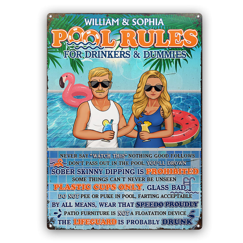 Pool Rules For Drinkers And Dummies - Summer Gift For Couple - Personalized Custom Classic Metal Signs