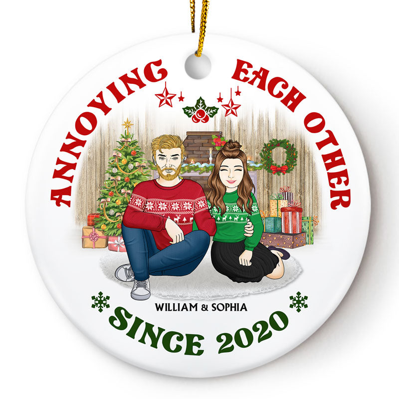 Family Couple Annoying Each Other Since - Christmas Gift For Couples - Personalized Custom Circle Ceramic Ornament
