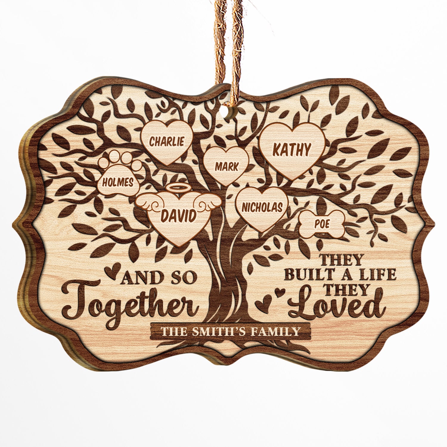 Christmas Family Tree And So Together They Built A Life They Loved - Memorial Gift For Family - Personalized Custom Wooden Ornament