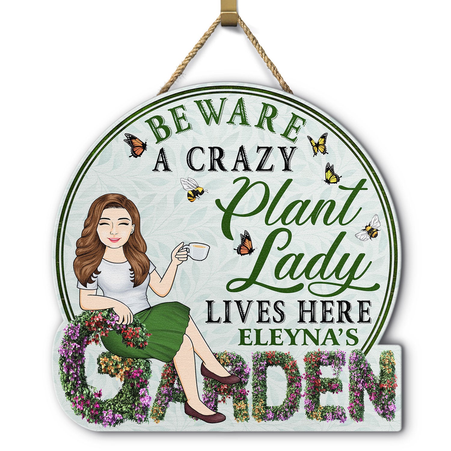 Beware A Crazy Plant Lady Lives Here - And Into The Garden I Go - Birthday, Housewarming Gift For Her, Him, Gardener, Outdoor Decor - Personalized Custom Shaped Wood Sign